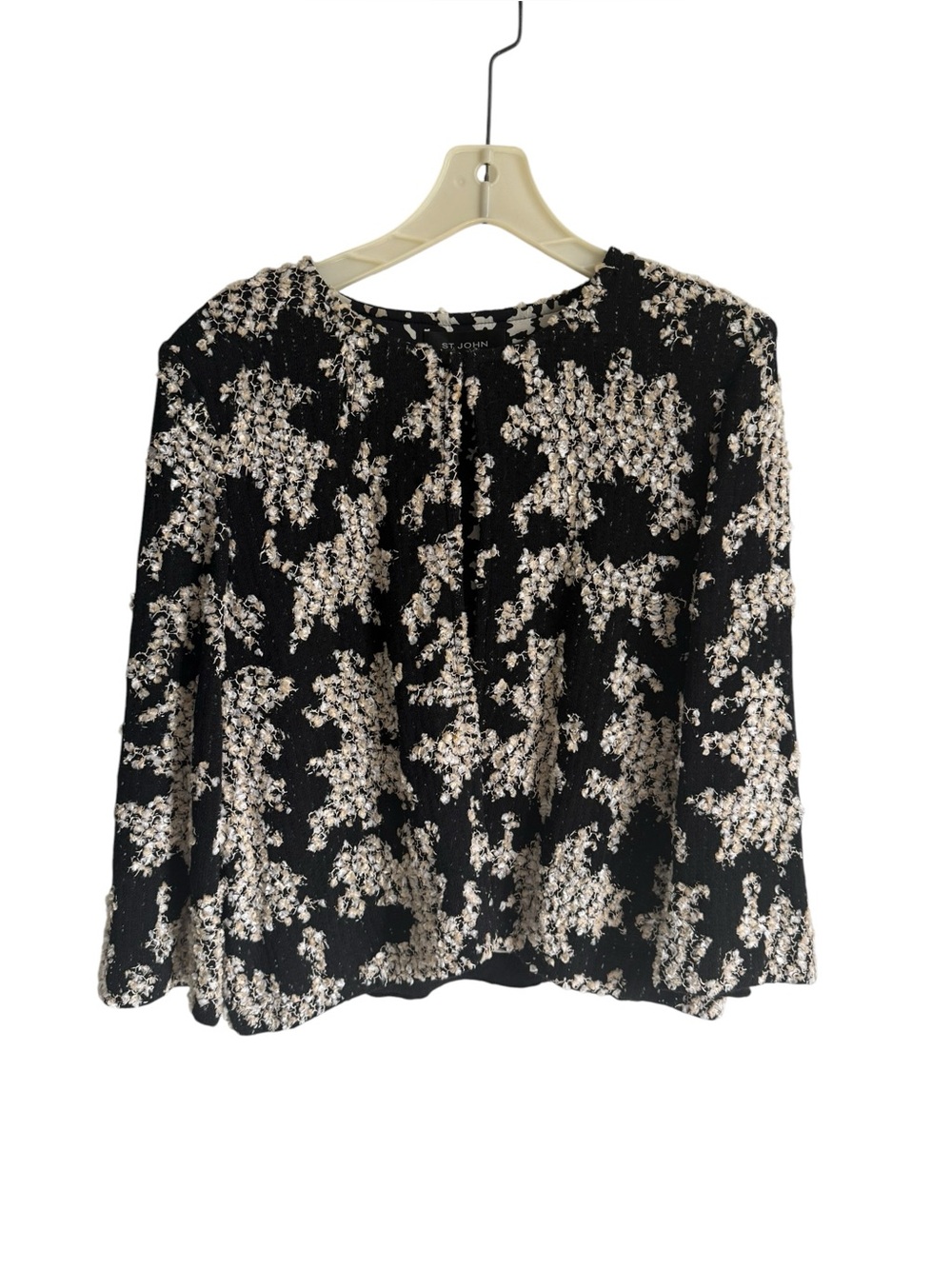 St. John Spring 2010 Black Ivory Floral Bouclé Jacket Size 10 Y2K
